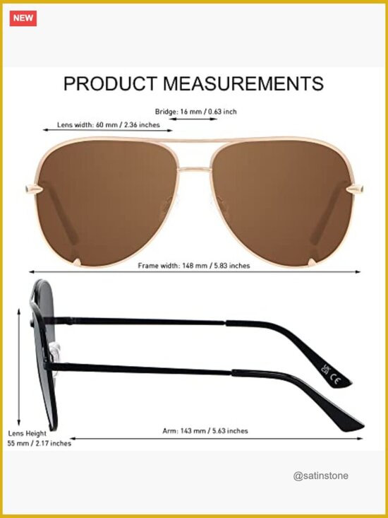 Oversized Aviator Sunglasses with UV Protection, Metal Frame